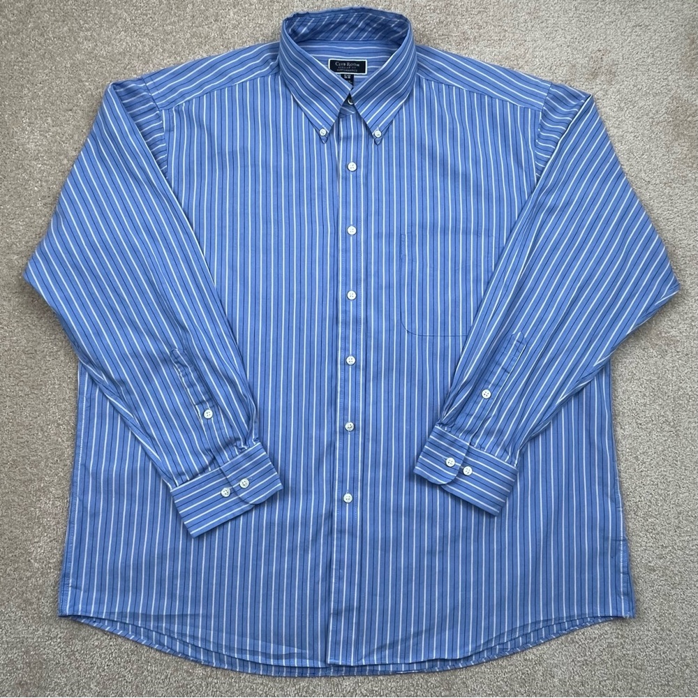 Club Room Shirt Adult Size 17.5 XL Blue Tan Striped Button Up Performance Men